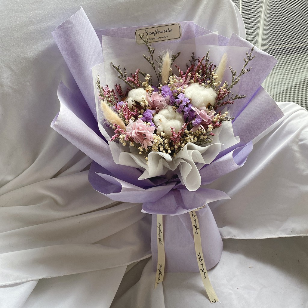 小清新畢業花束乾燥花花束禮物不凋花棉花花束文青花束乾燥花擺設小花束小學畢業花束紫色花束 蝦皮購物