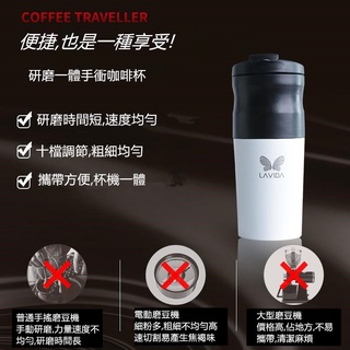 LAVIDA唯地便攜式電動磨豆手衝咖啡機,旅行.出差郊遊露營實用.一人家用小型咖啡研磨一體機‎,自動研磨 沖泡一體 便攜