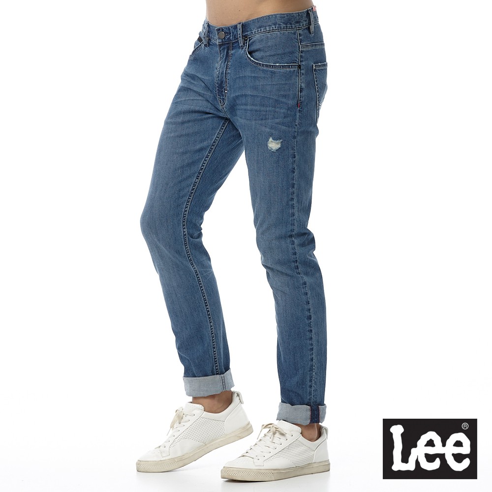 Lee 709 涼感 彈性低腰合身小直筒牛仔褲 男 中藍 LL19021942H