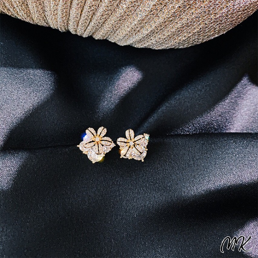【MK】真金電鍍925銀針百合花朵耳釘耳環韓國個性氣質耳墜簡約ins耳飾