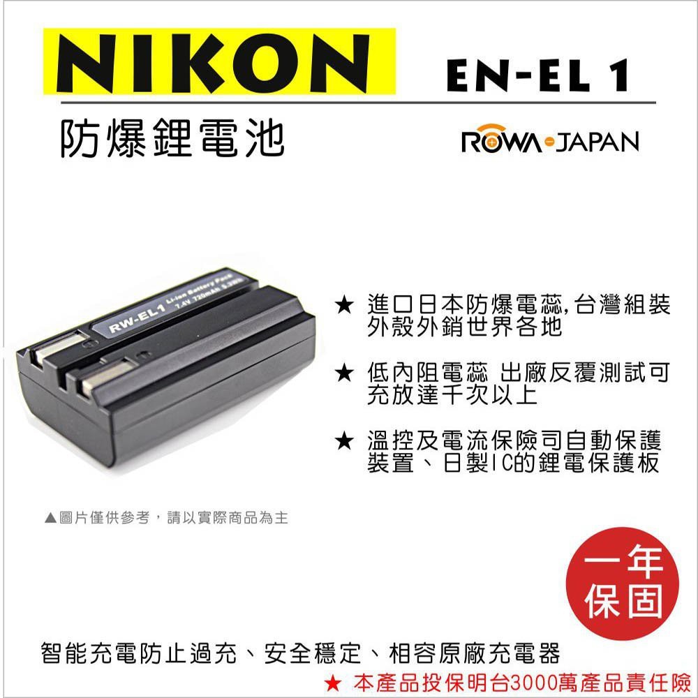 批發王@樂華 FOR Nikon EN-EL1 相機電池 鋰電池 防爆 原廠充電器可充 保固一年