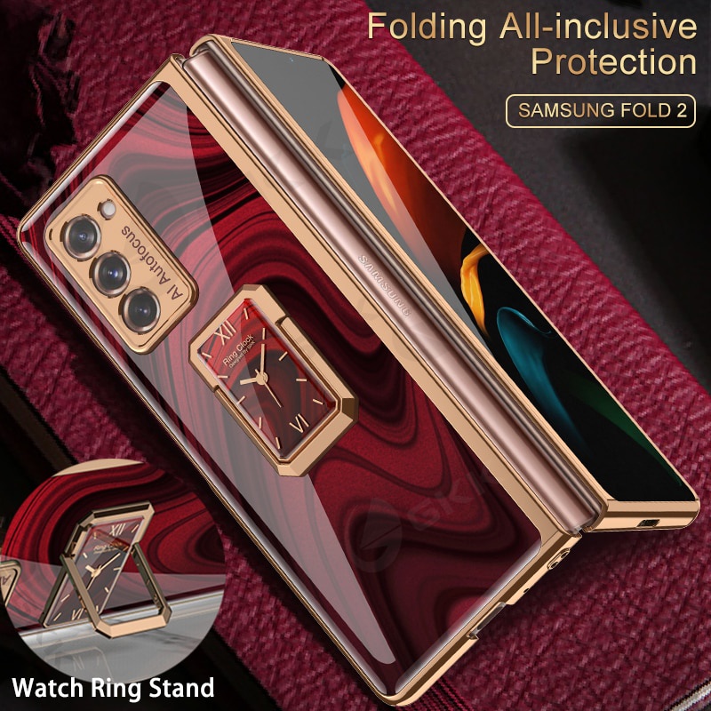 SAMSUNG 三星 Galaxy Z Fold 2 5G 豪華電鍍玻璃保護殼帶環形支架保護套