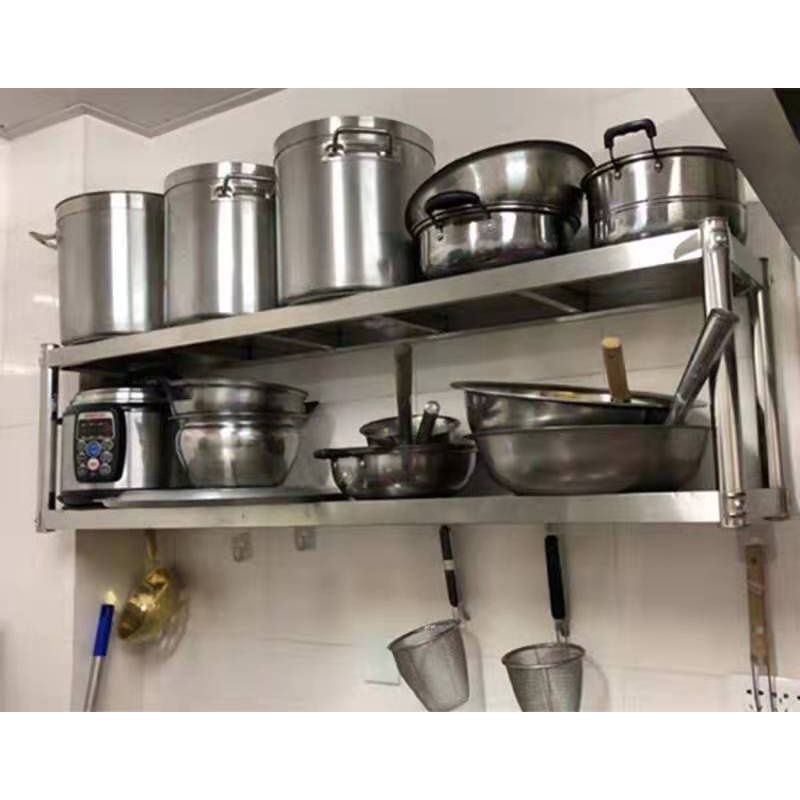 掛墻置物架✁❉304墻上架廚房不銹鋼雙層三層壁掛式置物架碗架調料掛墻架鍋吊架1