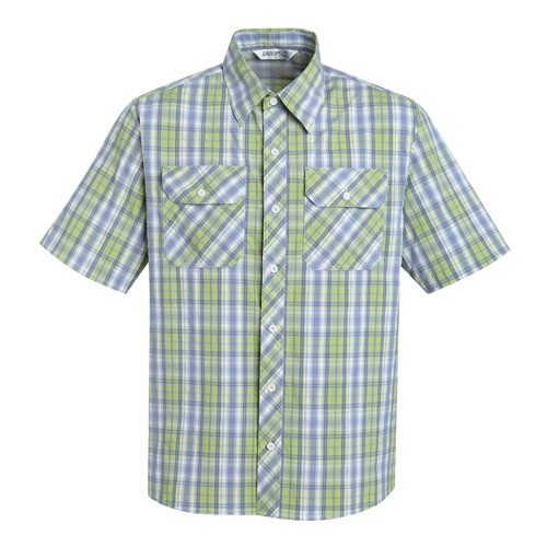 瑞多仕 DA2366 男彈性格子襯衫(短袖) 草綠色/藍灰格 抗UV UPF30+ 登山 露營 戶外休閒 RATOPS