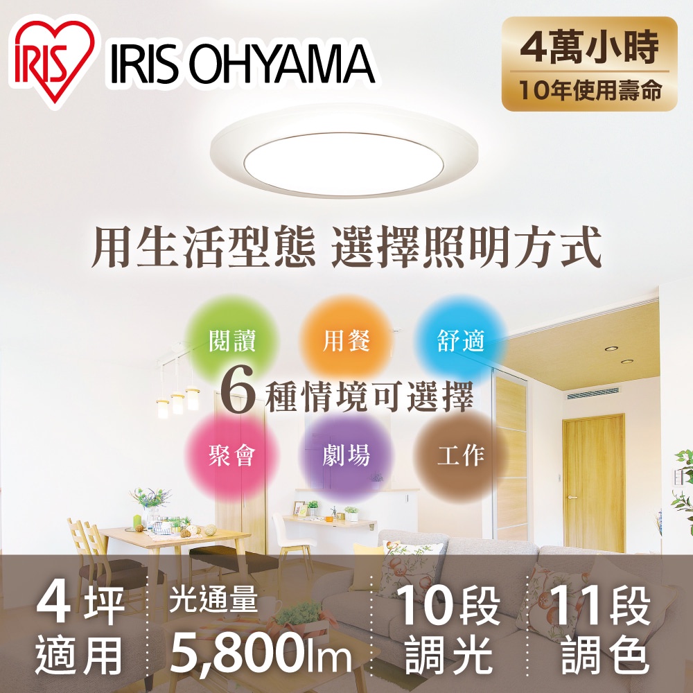 IRIS OHYAMA 半透明圓框LED可調光變色吸頂燈 CL8DL-IDR(46W/4坪適用/遙控開關)