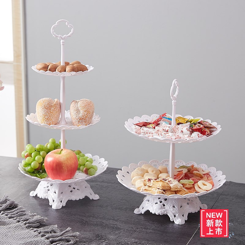 批發熱賣の塑料水果盤家用客廳三層蛋糕架歐式糖果盤下午茶點心臺甜品架雙層
