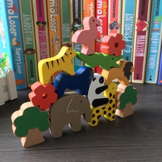 🎪1234週歲寶寶木頭積木木質動物平衡蹺蹺板兒童益智疊疊樂玩具