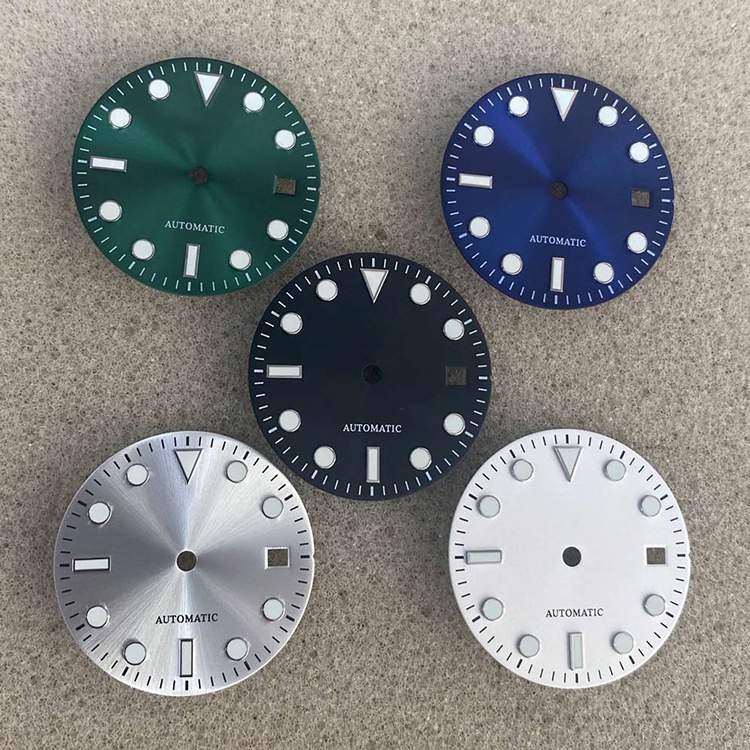 28.5 毫米錶盤日光錶盤圓形指甲修飾錶盤綠色夜光, 適合 8215 / 2813 機芯