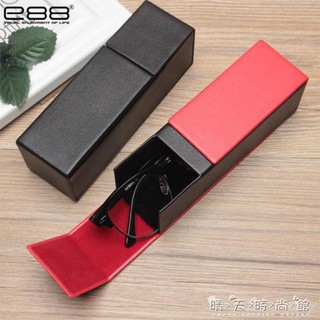 🌈臺灣公司＋發票🌈E88手工眼鏡盒近視鏡盒紅黑色方形PU皮質墨鏡防摔抗壓便攜眼睛盒~熱銷款