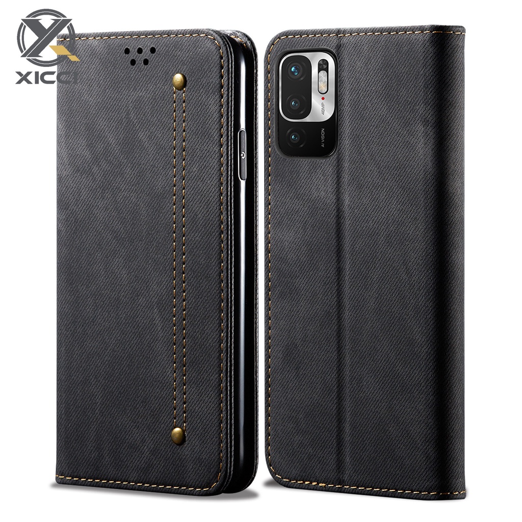 XICCI適用於红米 Note10 5G/POCO X3 GT/Note10 Pro 5G磁性復古牛仔皮革带卡槽手机殼