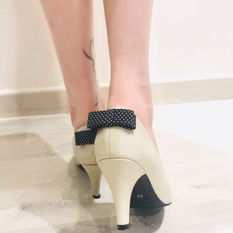 全新 Brunii 甜美氣質款 奶茶色 手工真皮高跟鞋👠 蝴蝶結🎀 22