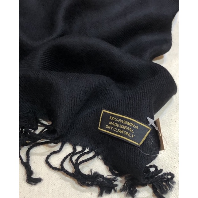 4Ply Pashmina 100%喀什米爾大圍巾/披肩(流蘇.斜織款)-PPT黑色