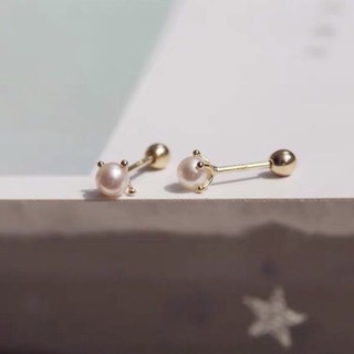 ATOWN 輕珠寶 純10K黃金 四爪天然珍珠耳環 耳骨螺絲耳釘
