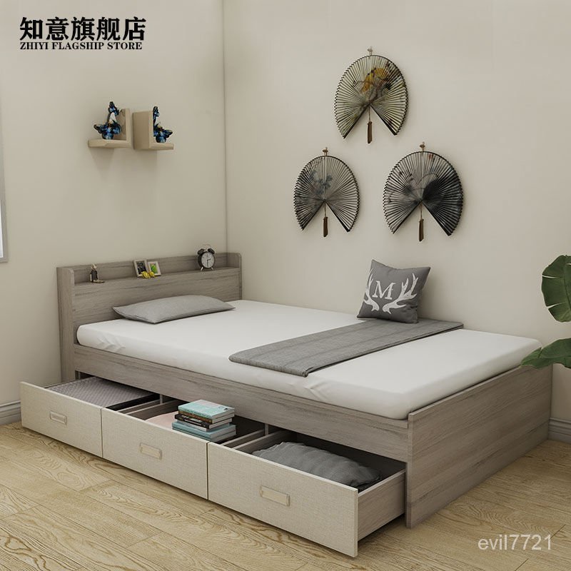 品質保證⭐ 多功能實木床單人床不佔空間靠墻收納榻榻米箱體定製床現代簡約一米二的床 WJDG