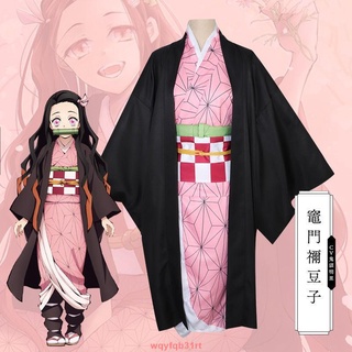 【熱賣】彌豆子衣服 鬼滅之刃衣服兒童 聖誕節服裝 cosplay成人 禰豆子衣服cos兒童 竹筒 木屐 假髮