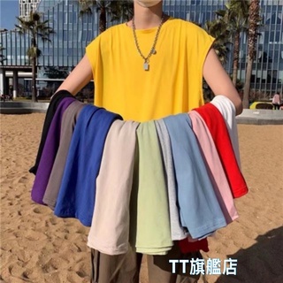 TT旗艦店 寬鬆背心 純色 男生衣著休閒背心 針織背心 簡約背心 寬鬆運動上衣港風帥氣打底無袖t恤男生無袖背心