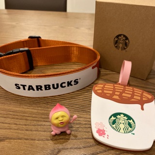 STARBUCKS【焦糖瑪奇朵行李掛牌&束帶組】全新商品