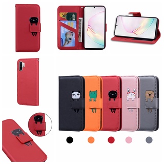 卡通動物 翻蓋皮套 三星Note 10/10+ 錢包款手機殼 三星 Note10 Plus 掀蓋保護殼 手機套 簡約可愛