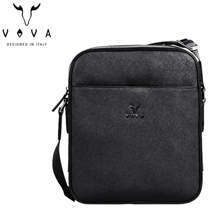 VOVA 波隆納系列 真皮 十字紋直立斜背包/側背包 VA113S05BK 時尚黑