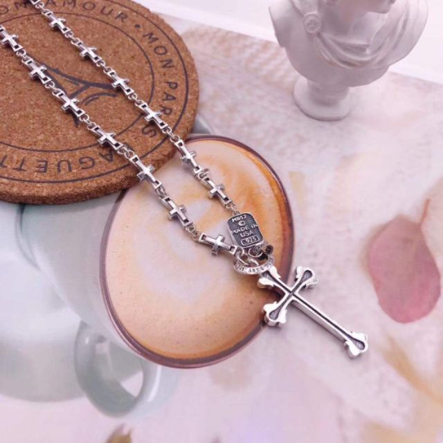 925純銀 十字架 套鏈 項鍊 軍牌 項鏈 個性 龐客 中性 日系 基督 基督教 天主 天主教