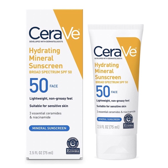 美國購回🇺🇸 Cerave 適樂膚物理防曬乳 SPF 50 | 身體臉部防曬乳 氧化鋅和二氧化鈦 適合敏感肌膚