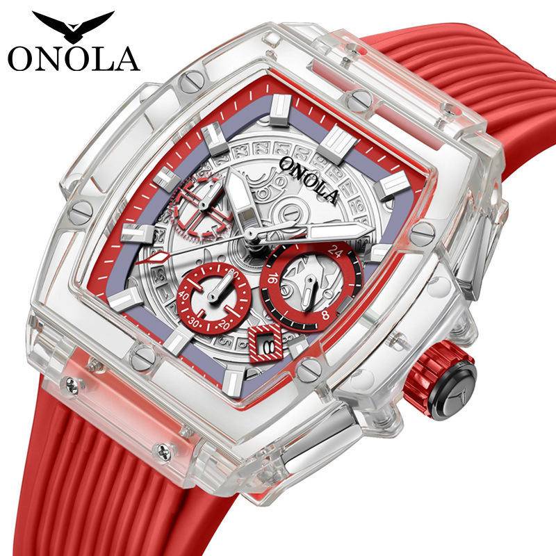 ONOLA時尚新款透明殼多功能夜光防水男士石英手錶女士爆款網紅錶ON681