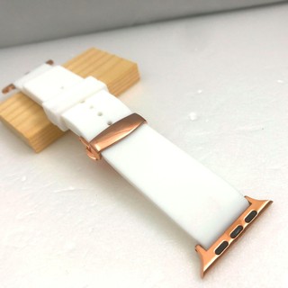 Apple Watch 代用 錶帶 等寬版型 厚感紮實 運動錶帶 矽膠錶帶 不鏽鋼玫瑰金蝴蝶釦
