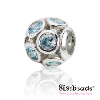 Sisibeads荷蘭純銀品牌 純銀珠飾 晶鑽鋯石 粉藍圓鑽 手鍊 適用於PANDORA潘朵拉