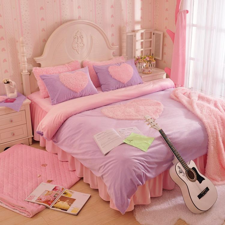 一見鍾情 法蘭絨床罩組 紫粉色 愛心 標準雙人 加大雙人 5尺 6尺  被毯兩用