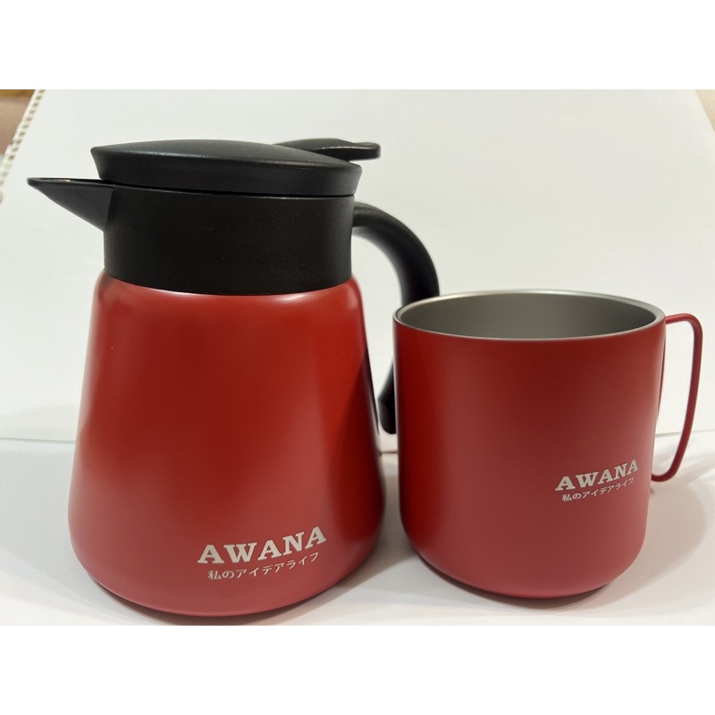 全新-AWANA日式不鏽鋼咖啡杯壺組保溫保冷（紅）