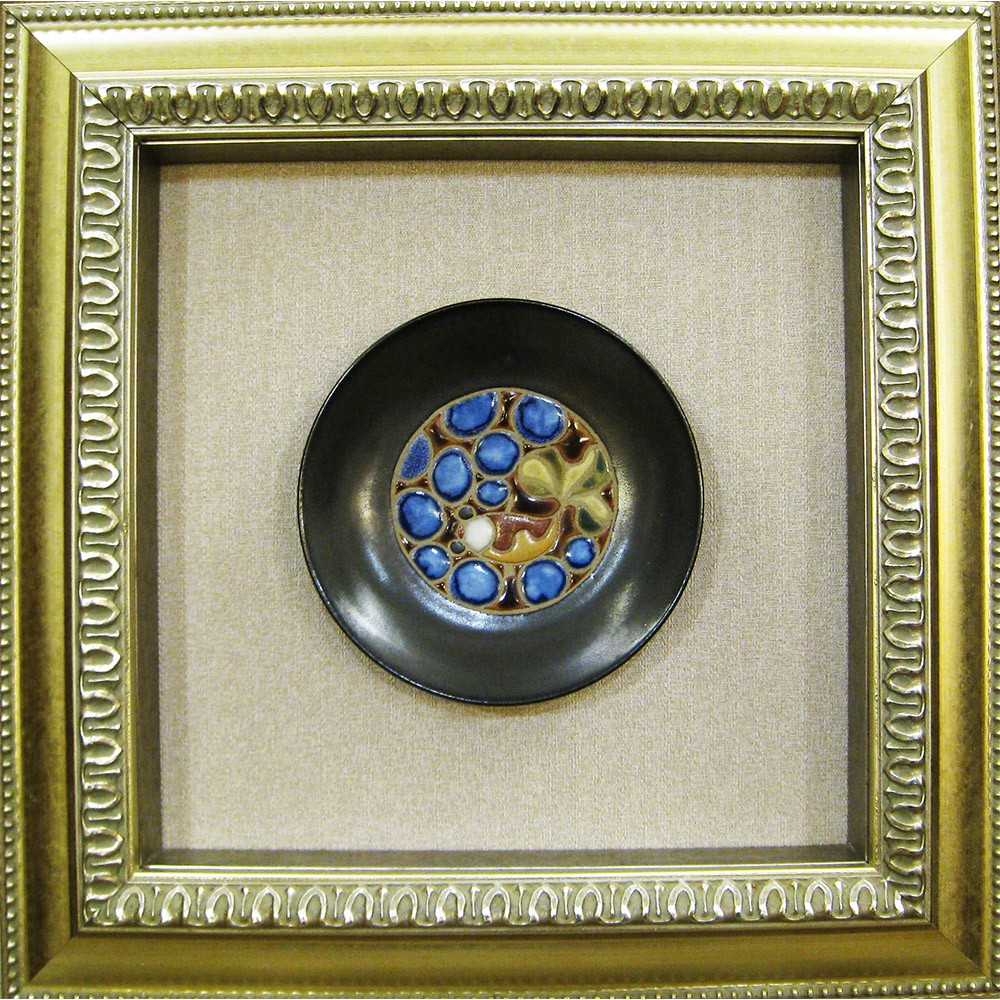 天圓地方陶盤-名家陶瓷畫- 開運手拉坯陶板圓盤掛畫41x41cm 含原木藝術框+ 壓克力玻璃