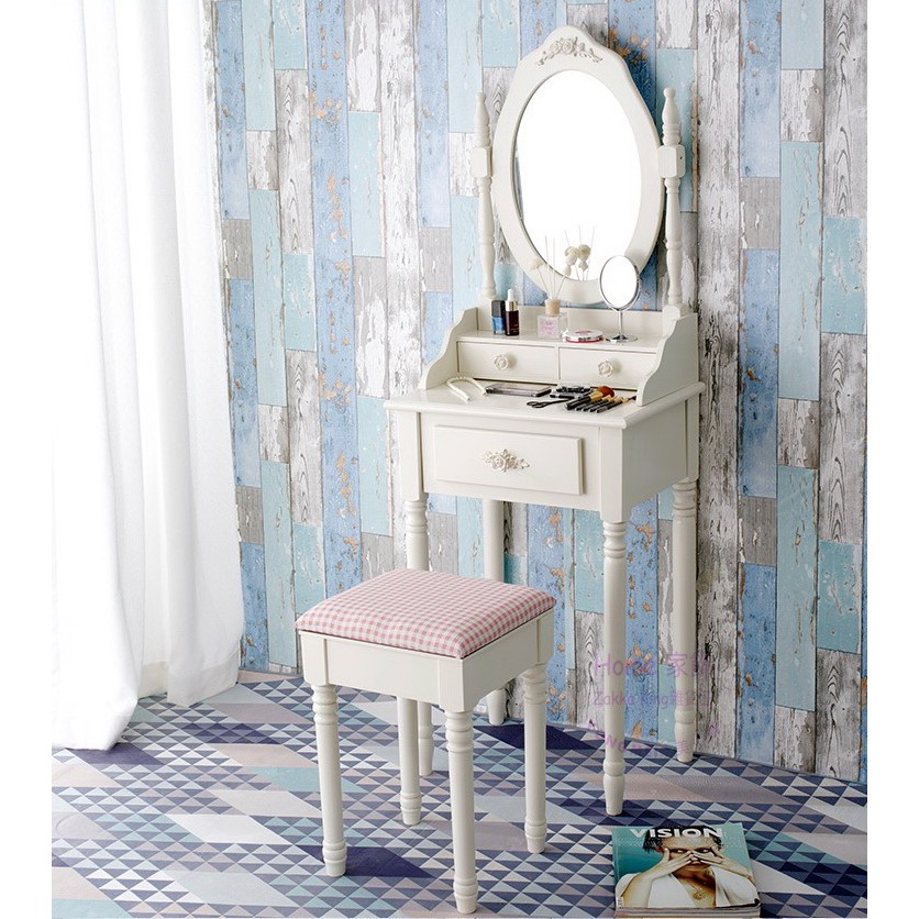 [HOME] 古典玫瑰花白色化妝台+椅凳 橢圓鏡台 梳妝台 化妝桌 3抽收納化妝台 居家臥室房間梳妝桌