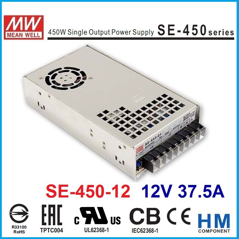 明緯 MW（MEAN WELL) 電源供應器 SE-450-12 12V 37.5A 原廠公司貨-HM工業自動化