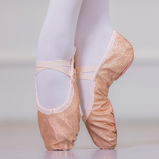 兒童女式芭蕾舞鞋瑜伽健身房平底鞋金色/粉色女孩芭蕾舞鞋 23-42 碼
