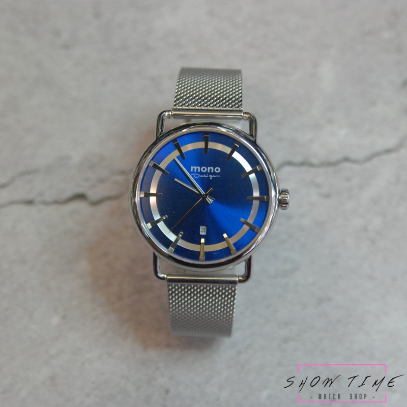曼諾 MONO 歐風典雅紳士日期腕錶-網狀米蘭鋼帶/藍面銀 7003-396BUWMW [ 秀時堂 ]