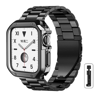 三株不鏽鋼錶帶+錶殼適用 apple watch 7 6 SE 5 4 3 8代Ultra 49mm 41mm 45mm