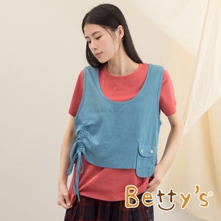 betty’s貝蒂思(15)假兩件牛仔背心上衣(桃紅)