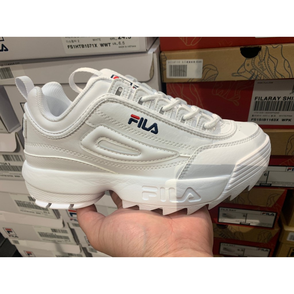 FILA 白 皮革 紅藍 刺繡LOGO復古 鋸齒 老爹鞋 休閒鞋 女 4C113U125