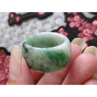 21mm 翡翠 白底青花玉戒 ~緬甸玉【寬版男生戒指~女生戒指】8