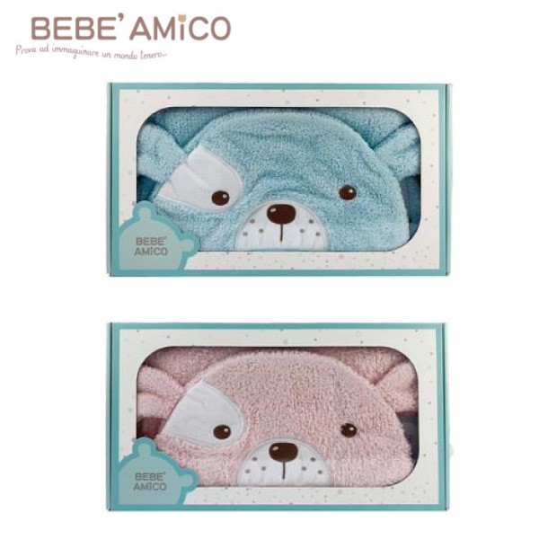 bebe Amico 連帽開纖速乾浴毯-粉色/藍色【佳兒園婦幼館】