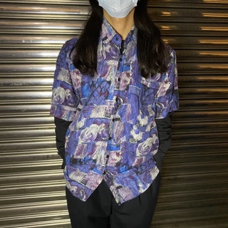 『老番顛」』vintage 古著 復古風 普普風 文藝復興 襯衫 幾何圖形 抽象畫 短袖襯衫 男女款 民族風