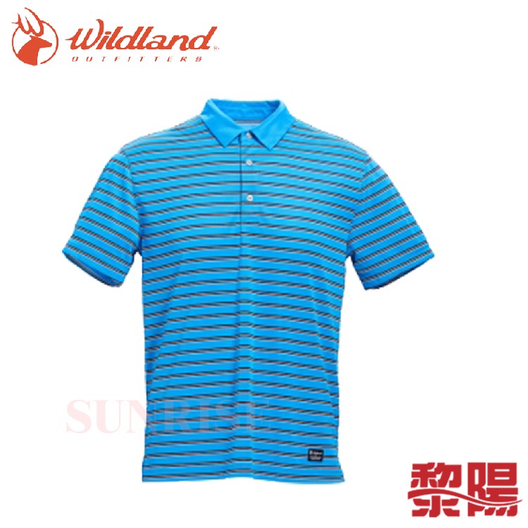 Wildland(荒野) 71602 涼感抗UV條紋POLO上衣 男款 (中藍) 涼感/輕薄透氣快乾/抗UV/休閒登山