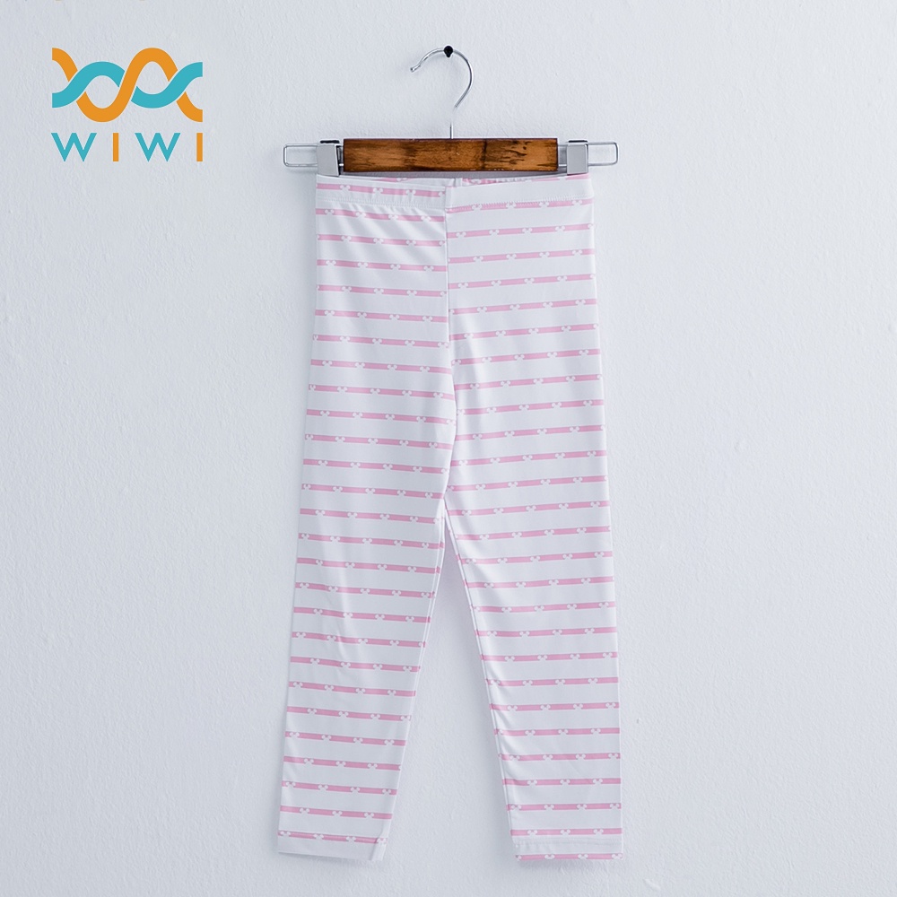 【WIWI】米奇條溫灸刷毛九分發熱褲(白粉色 童100-150)