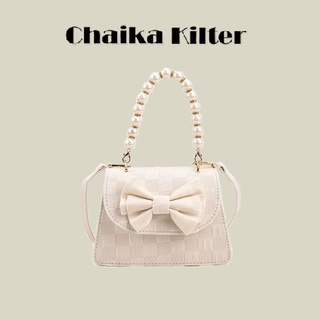 Chaika Kilter 手提肩背包女 珍珠側背包 PU 皮革女士手提包 時尚簡約小方包單肩包 CK1180