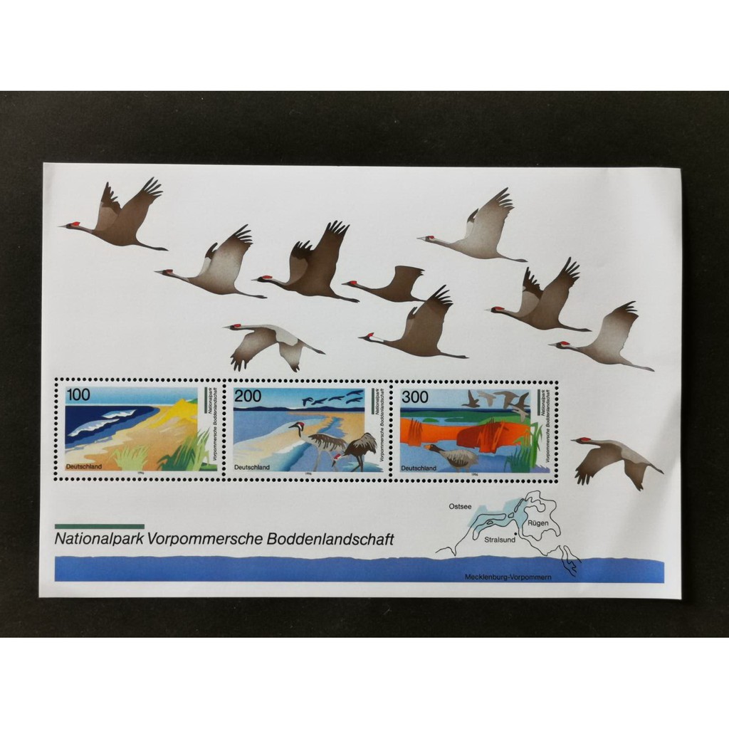 (C8185)德國1996年國家公園 濕地保護 鳥 風景小全張郵票(軟折痕)