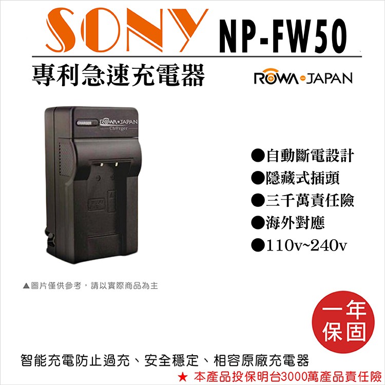御彩@樂華 Sony NP-FW50 快速充電器 副廠壁充式座充 1年保固 自動斷電 NEX3 NEX5 NEX6