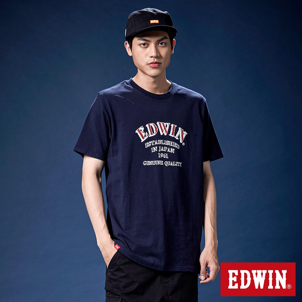 EDWIN 網路獨家 手繪復刻字體短袖T恤(丈青色)-中性款