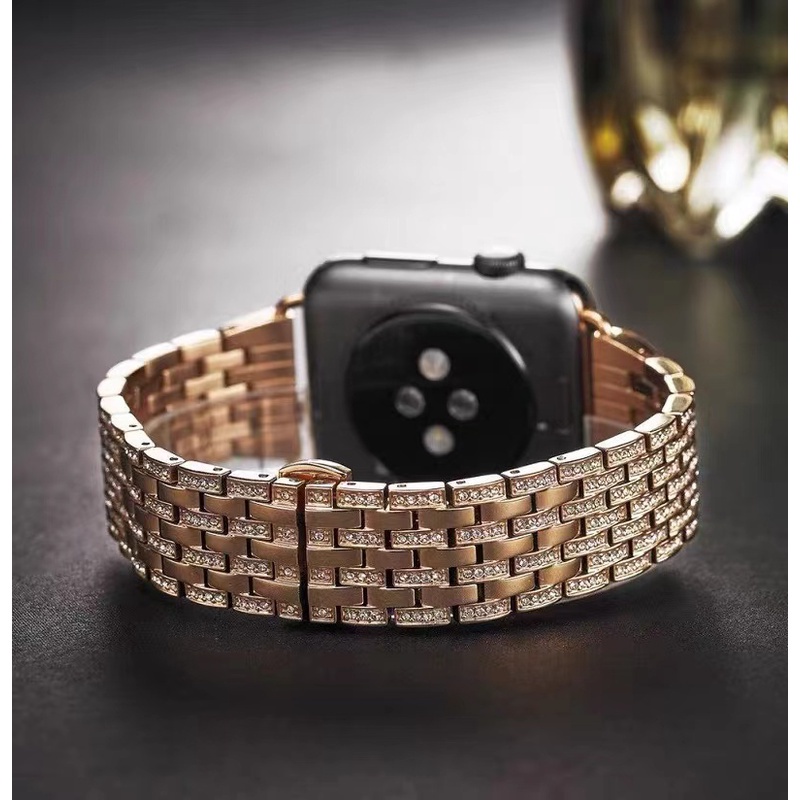 鑲鑽錶帶 適用於Apple Watch 9 8 7 5 6 SE 蘋果手錶錶帶 41mm 45mm 不鏽鋼錶帶 金屬錶帶