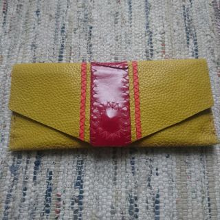 曼谷設計師手工縫製真皮芥末黃長夾皮夾 磁釦款內有暗袋、零錢袋