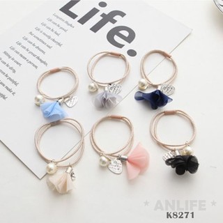 品優生活〉K8271珍珠髮圈 花瓣髮飾 甜美髮繩 絹沙綁頭髮髮圈 韓風優雅皮筋髮繩